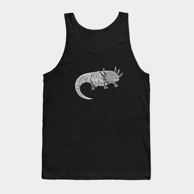 Axolotl Ink Art - on dark colors Tank Top by Green Paladin